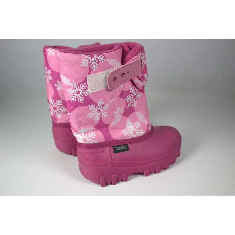 Tundra Teddy Girls US 10 Pink Snow Boots Snowflakes Print Winter Waterproof